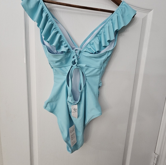Cupshe one piece turquoise bathing suit w/ strappy back SZ M NWT - Picture 5 of 9